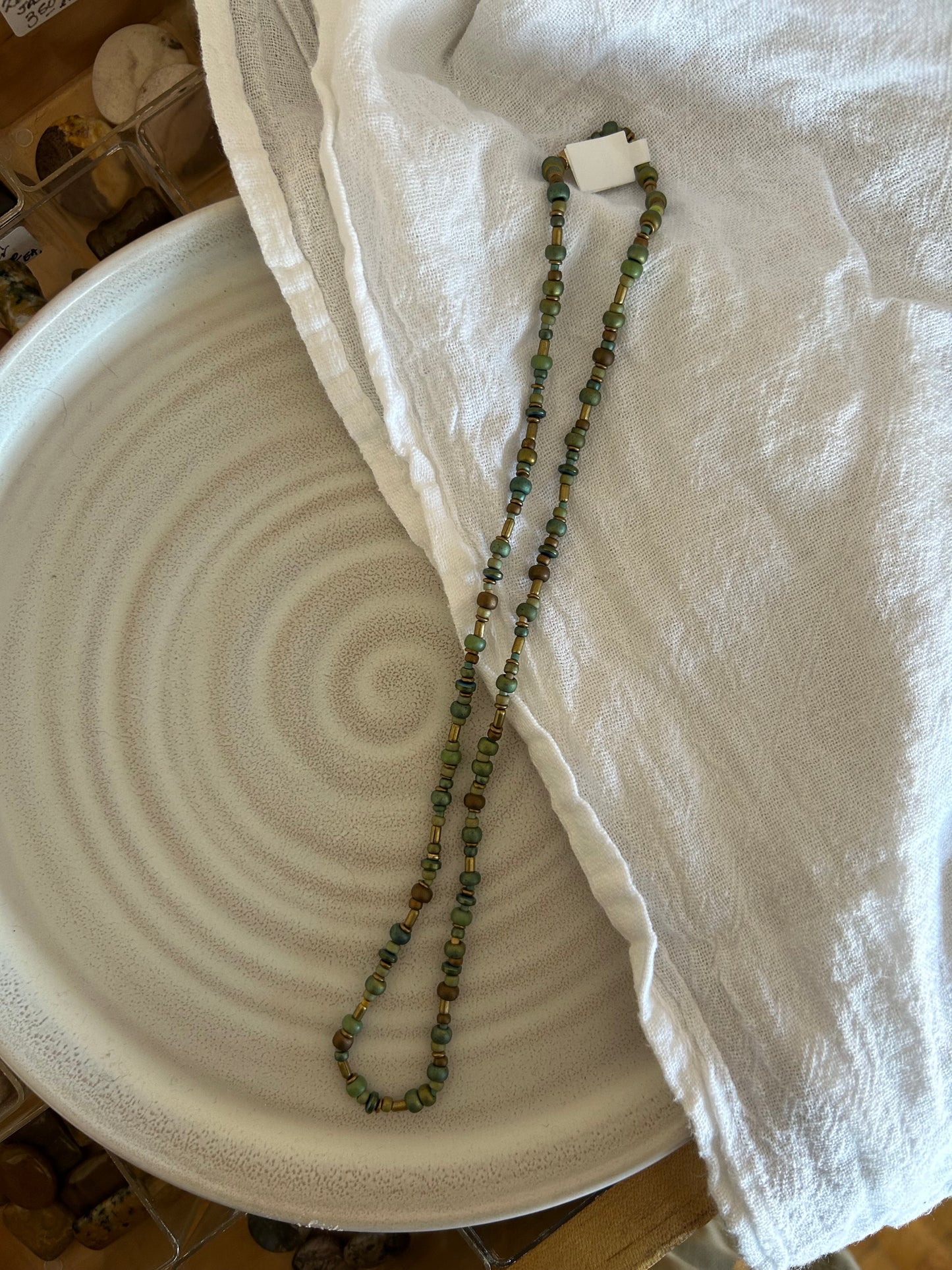Mini and Petite Sage Glass Necklace