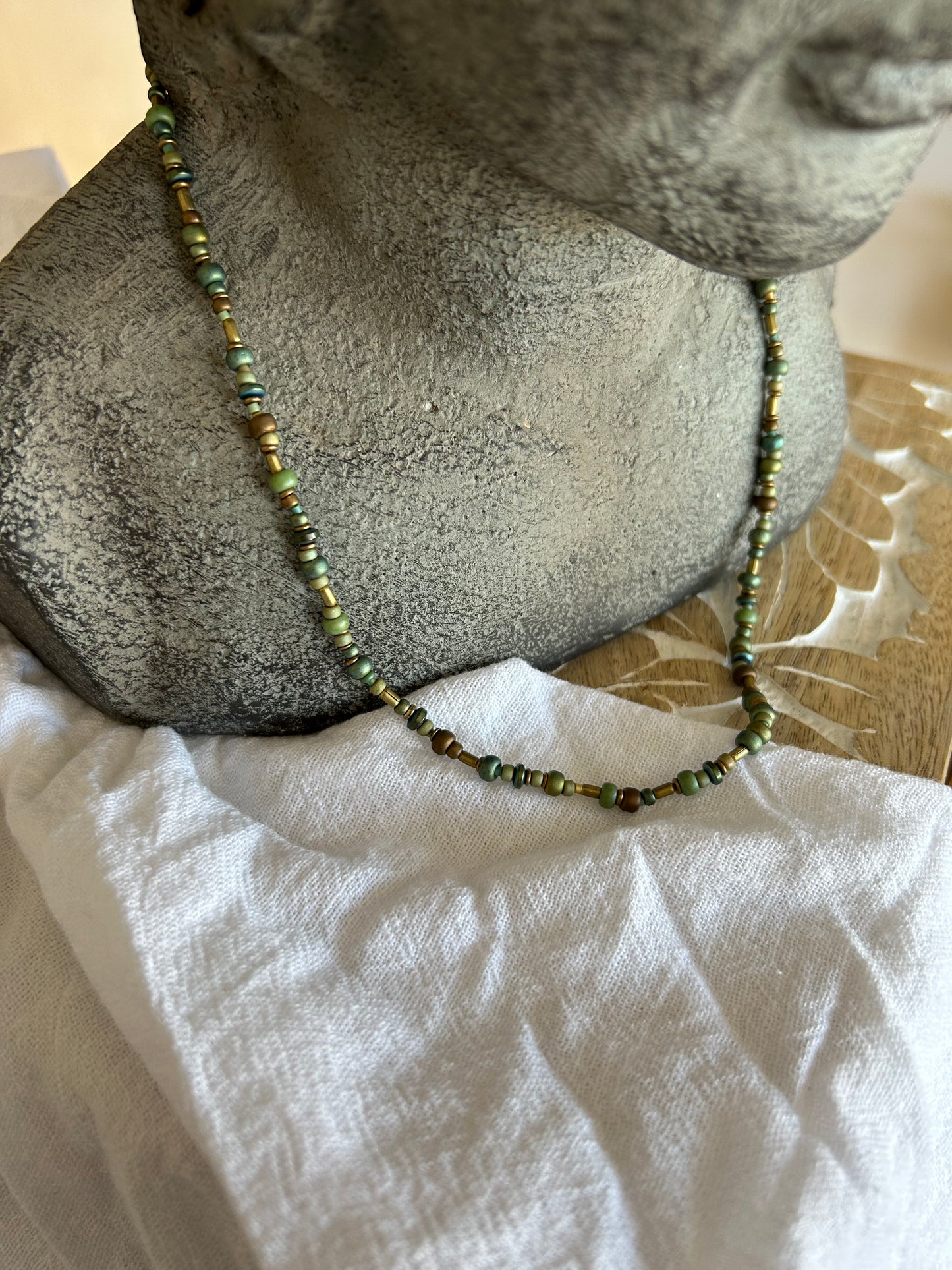 Mini and Petite Sage Glass Necklace