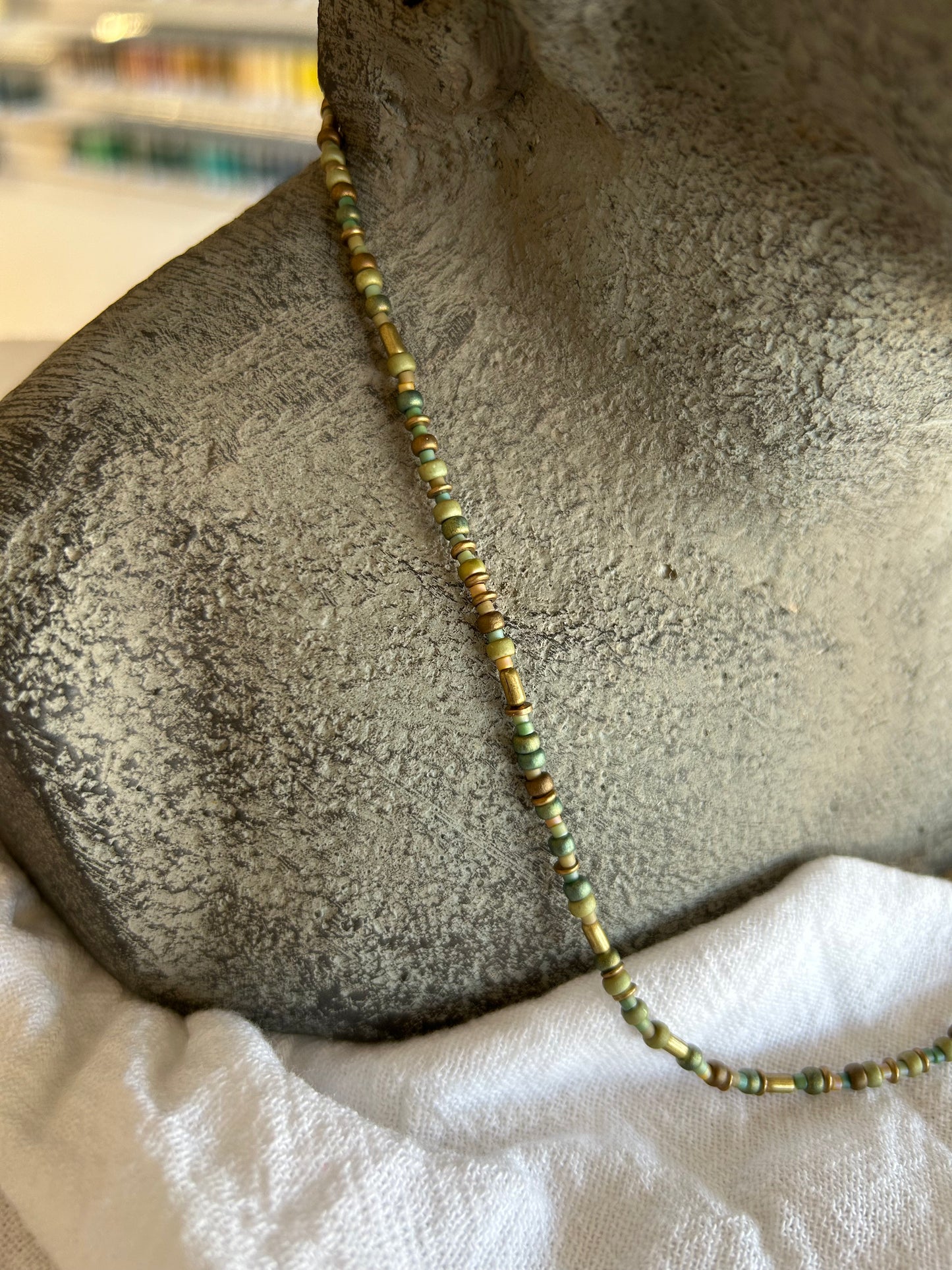 Mini and Petite Sage Glass Necklace