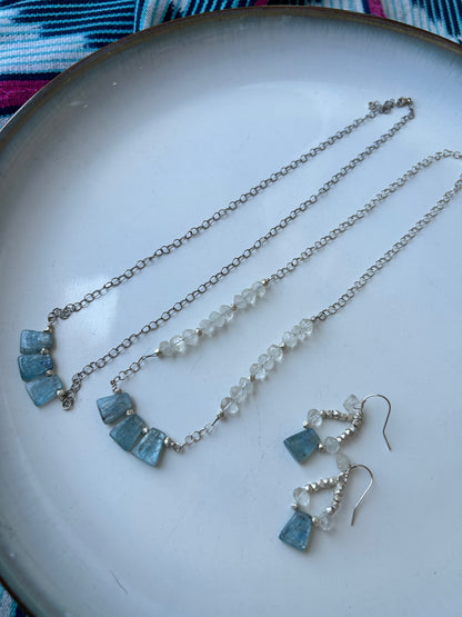 Kunzite, Moonstone, and silver Necklace and Earrings