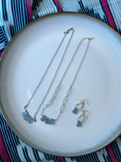 Kunzite, Moonstone, and silver Necklace and Earrings