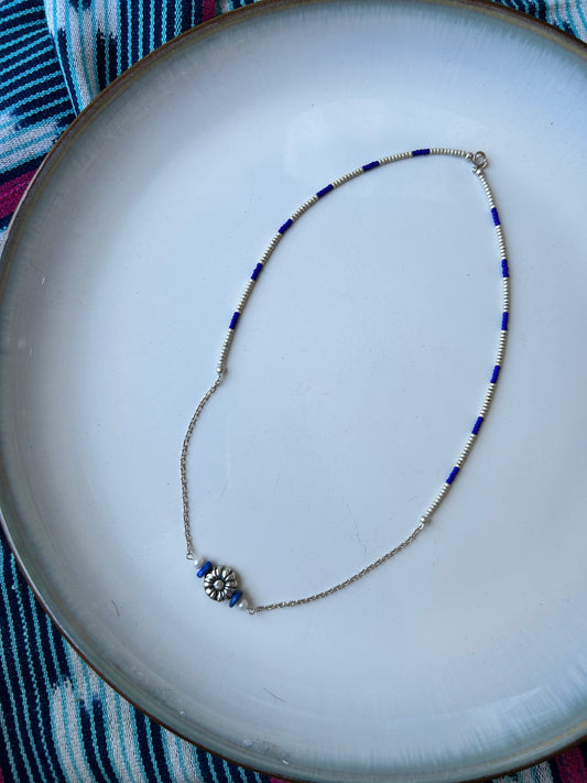 Sterling Silver and Glass Daisy Necklace