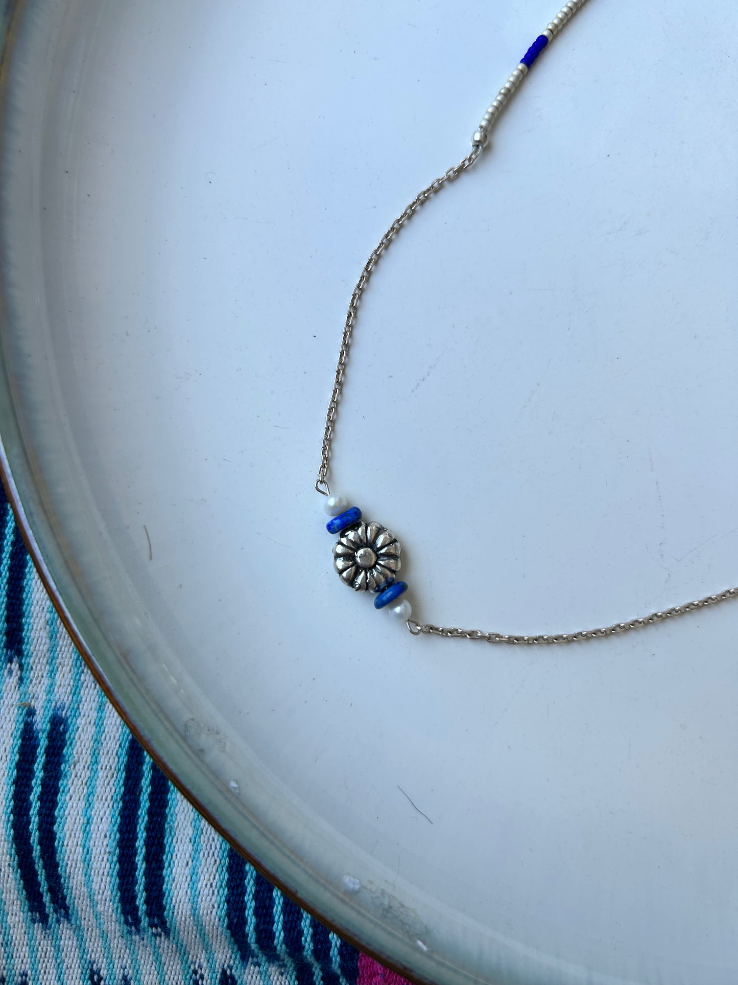 Sterling Silver and Glass Daisy Necklace